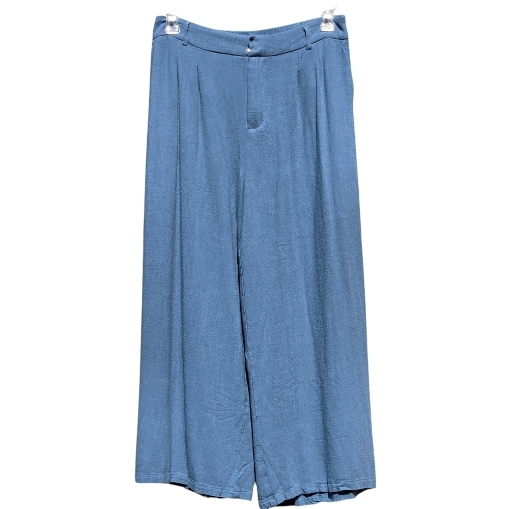 Caracilia Women's XL Palazzo Pants Heavy Gauze Flared Leg Petrol Blue Color